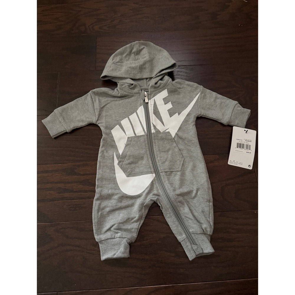 Nike Newborn Futura Logo Hooded Coverall Dark Grey Heather 5NB954-042